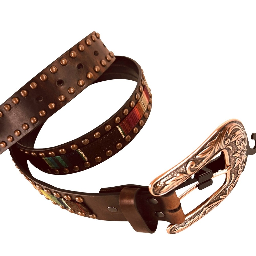 ARIAT Women's Serape Center Copper Stud Edge Western Leather Belt Size XL NWT